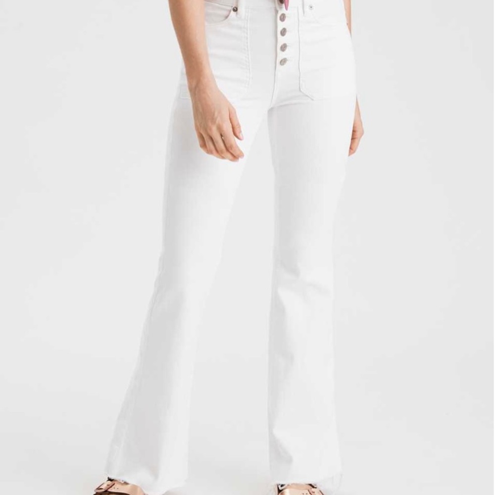 High waisted white flare jeans